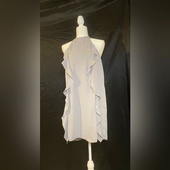 Krisa Women’s smoke gray Ruffle Halter mini Dress, size Large - Picture 3 of 8